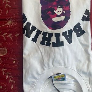 Bape White Tee with Purple Camo Logo